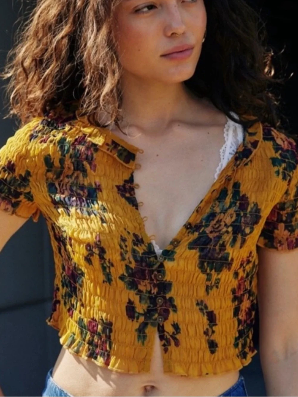Mustard Floral Tiered Maxi Skirt  and top Women